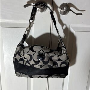 Coach Black and Gray Shoulder Bag with Logo Pattern